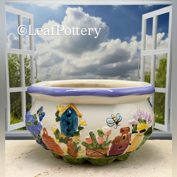 Vintage Decoware Fine Pottery Birdhouse & Garden Relief Planter Bowl - Picture 3 of 9